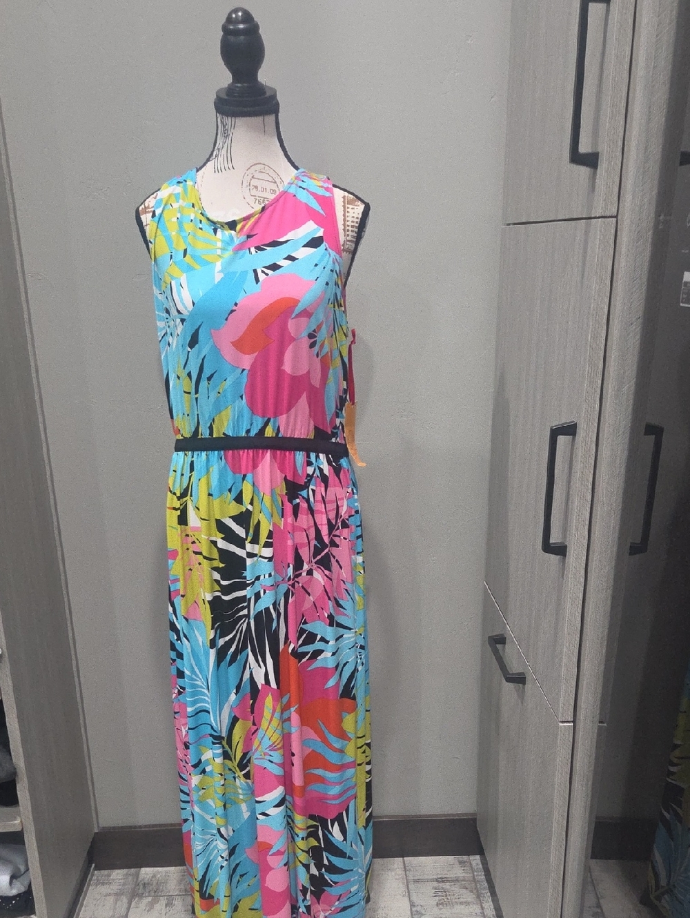Ruby Rd. Tropical Floral Maxi Dress in Pink, Blue & Yellow